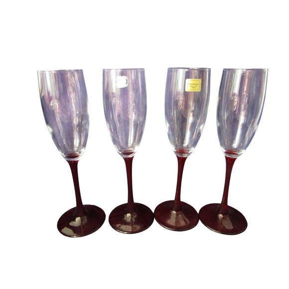 Luminarc Cherry Red Stem Champagne Mimosa Cocktail Glasses Four EUC France - Picture 2 of 10